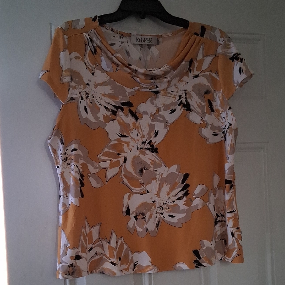 Kasper Women's Top with Bold Floral Print - Orange and White